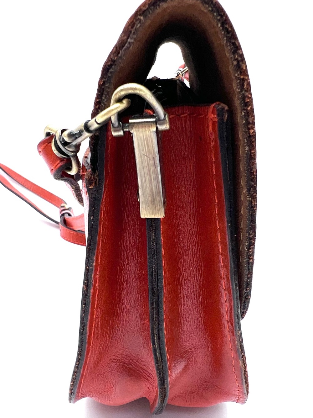 Patricia Nash Tooled Leather Crossbody Saddle Bag Red Ring Flap - Picture 8 of 16
